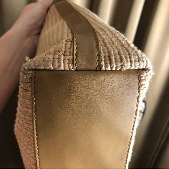 Fossil Woven Fabric Double Strap Shoulder Bag Purse with Plaid Lining - Picture 9 of 16